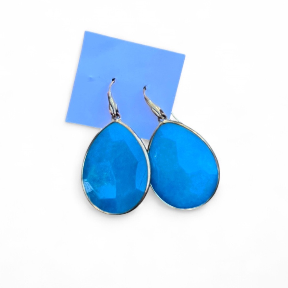 NEW Gold tone Blue Stone Teardrop Earrings - Picture 3 of 4
